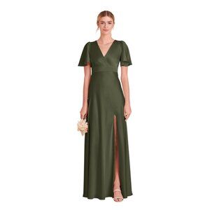 Birdy Grey Marni Dress in Matte Satin Olive XLarge New Womens Midi Cocktail Part
